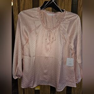 NWT Lauren Conrad Sz S Blush Pink Dotted Swiss Peasant Blouse